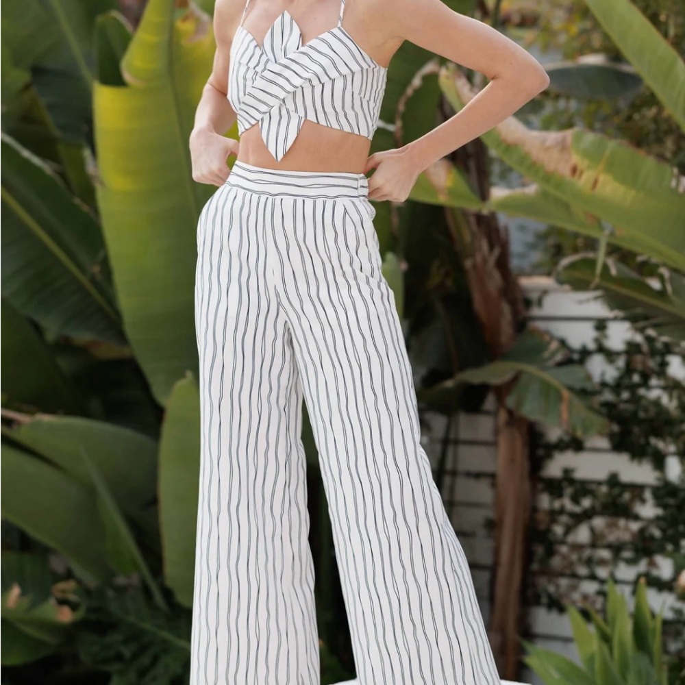 Elegant Black and White Striped Women's Jumpsuit